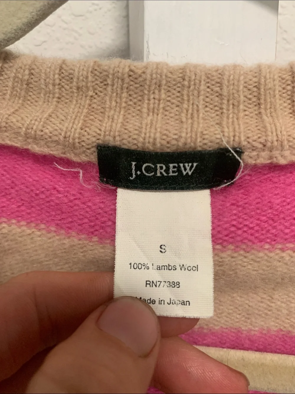 Y2K J. Crew Pink and Tan Striped V-Neck Wool Sweater